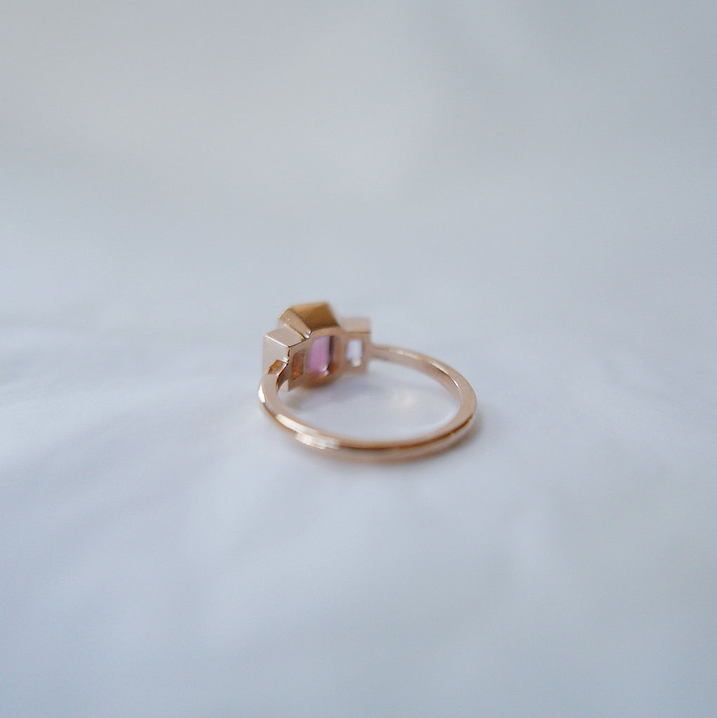 Charlotte Three Stone Tourmaline Ring, Tourmaline ring, tourmaline and sapphire ring, Pink stone wedding ring, classic engagement ring, ooak