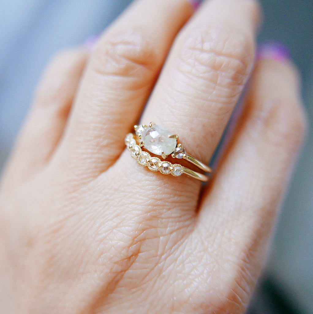 Milgrain Diamond Arc Ring Small 18K, white diamond ring, diamond ring, 18k gold arc ring, delicate wedding ring, stacking ring, ooak