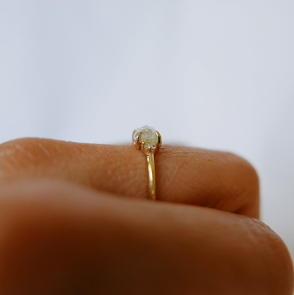 Oval Rose Cut Diamond Ring 2.0, three stone ring, rose cut diamond ring, 14k gold diamond ring, east west ring
