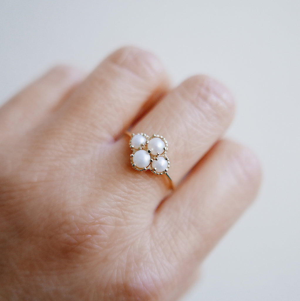 Miss Lady Pearl Ring, Pearl Stacking ring, pearl ring, Pearl cluster band, small pearl ring, gold pearl band, dainty pearl ring