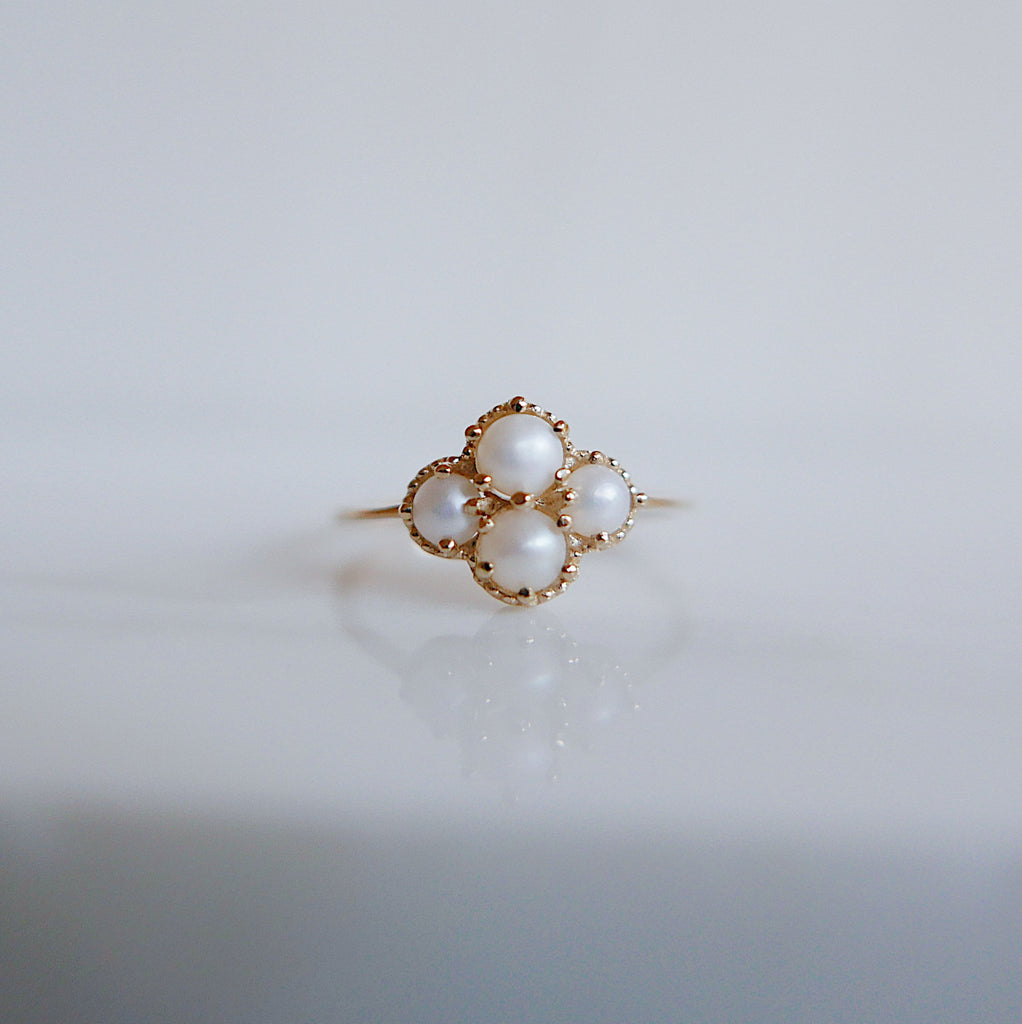 Miss Lady Pearl Ring, Pearl Stacking ring, pearl ring, Pearl cluster band, small pearl ring, gold pearl band, dainty pearl ring