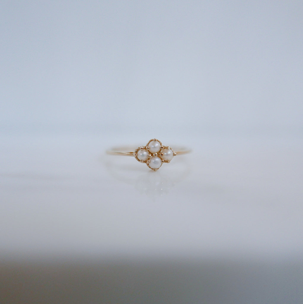 Lil Miss Lady Pearl Ring, dainty Pearl Stacking ring, pearl ring, Pearl cluster band, small pearl ring, gold pearl band, dainty pearl ring