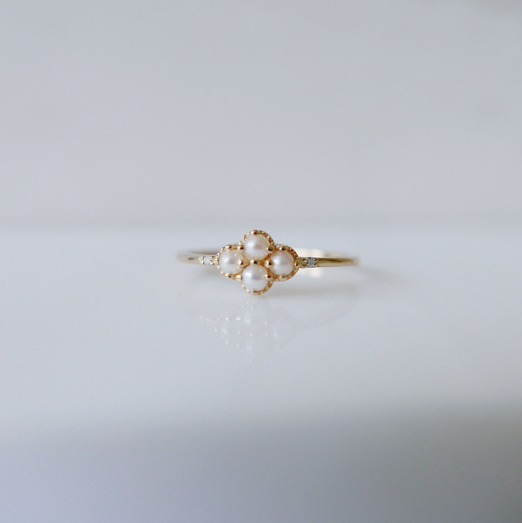 Lil Miss Lady Pearl Ring, dainty Pearl Stacking ring, pearl ring, Pearl cluster band, small pearl ring, gold pearl band, dainty pearl ring