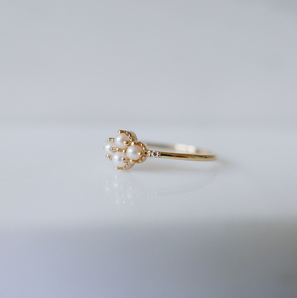 Lil Miss Lady Pearl Ring, dainty Pearl Stacking ring, pearl ring, Pearl cluster band, small pearl ring, gold pearl band, dainty pearl ring