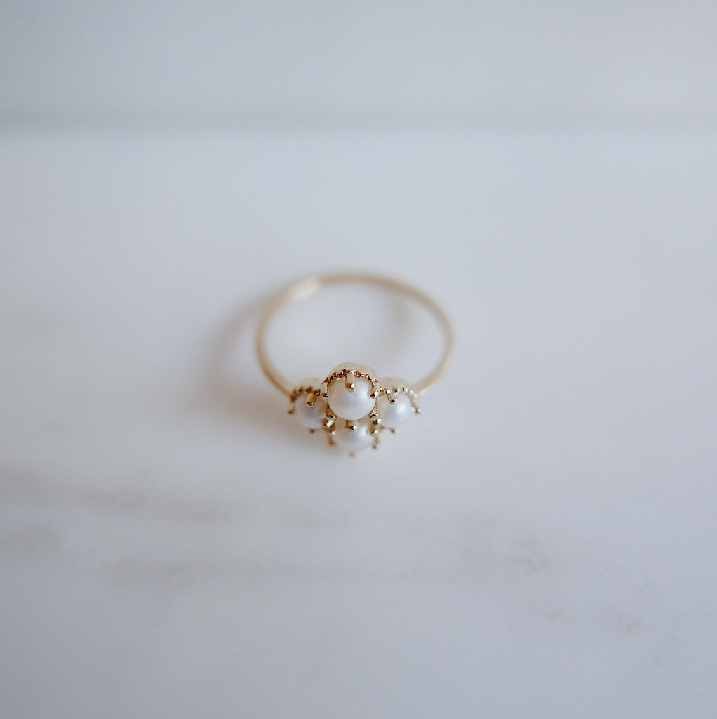 Miss Lady Pearl Ring, Pearl Stacking ring, pearl ring, Pearl cluster band, small pearl ring, gold pearl band, dainty pearl ring