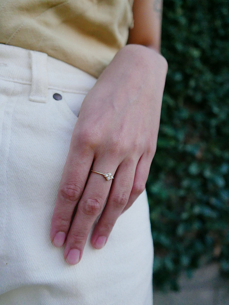 Lil Miss Lady Pearl Ring, dainty Pearl Stacking ring, pearl ring, Pearl cluster band, small pearl ring, gold pearl band, dainty pearl ring