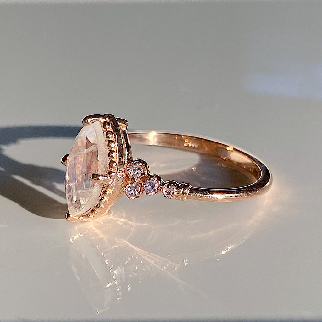 Lovestruck moonstone and tanzanite ring, Marquise Moonstone Ring with tanzanites,