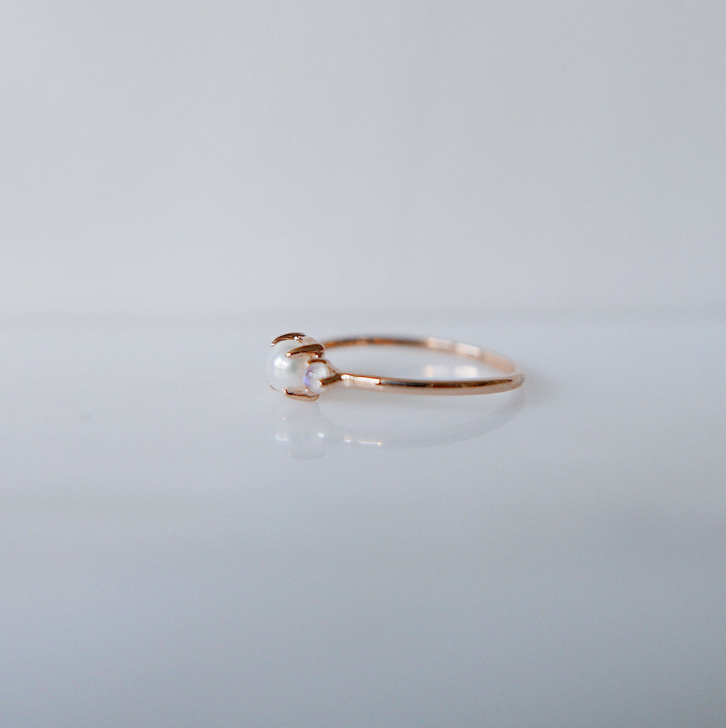 Penny Pearl three stone ring, three stone ring, pearl and moonstone ring, 14k gold pearl ring, 3 stone pearl ring, moonstone ring