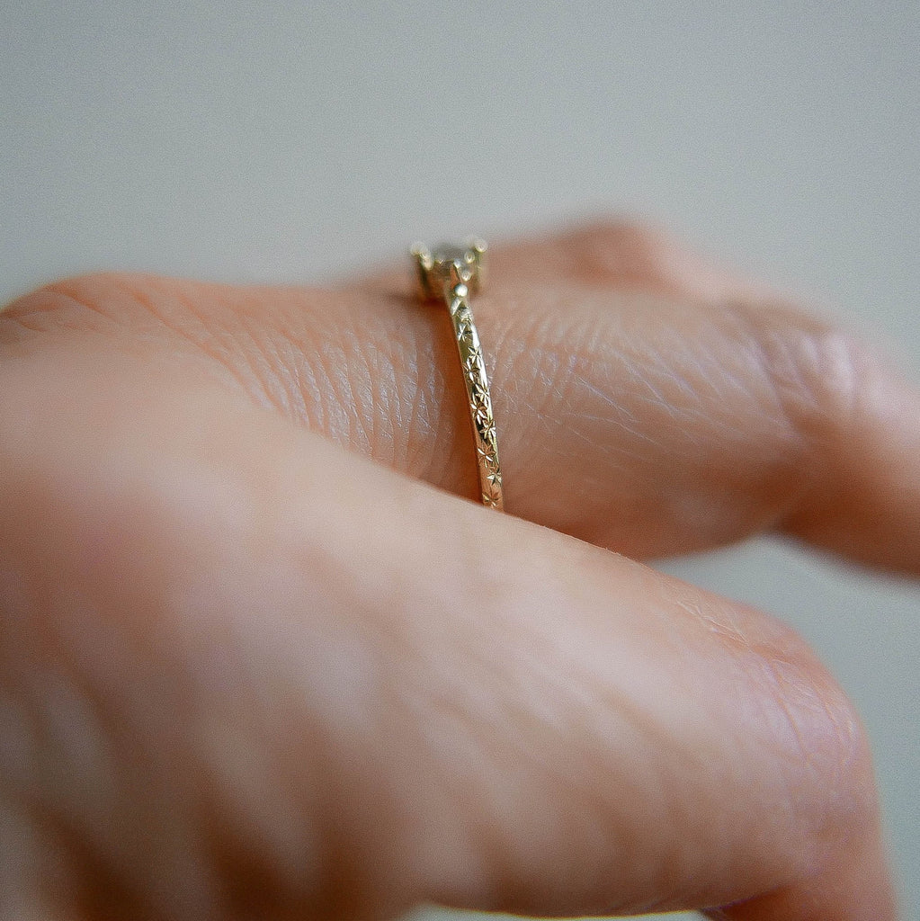 Penny Fresh Tracks RoseCut Diamond Engraved Ring, OOAK, alternative wedding ring, unique non traditional engagement ring, raw diamond ring