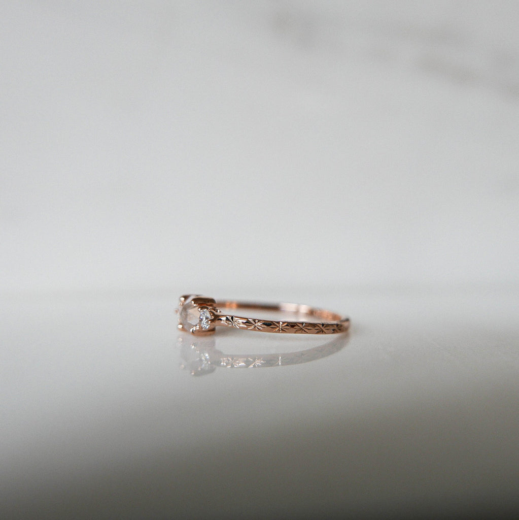 Penny Sand dune RoseCut Diamond Engraved Ring, OOAK, alternative wedding ring, unique non traditional engagement ring, raw diamond ring