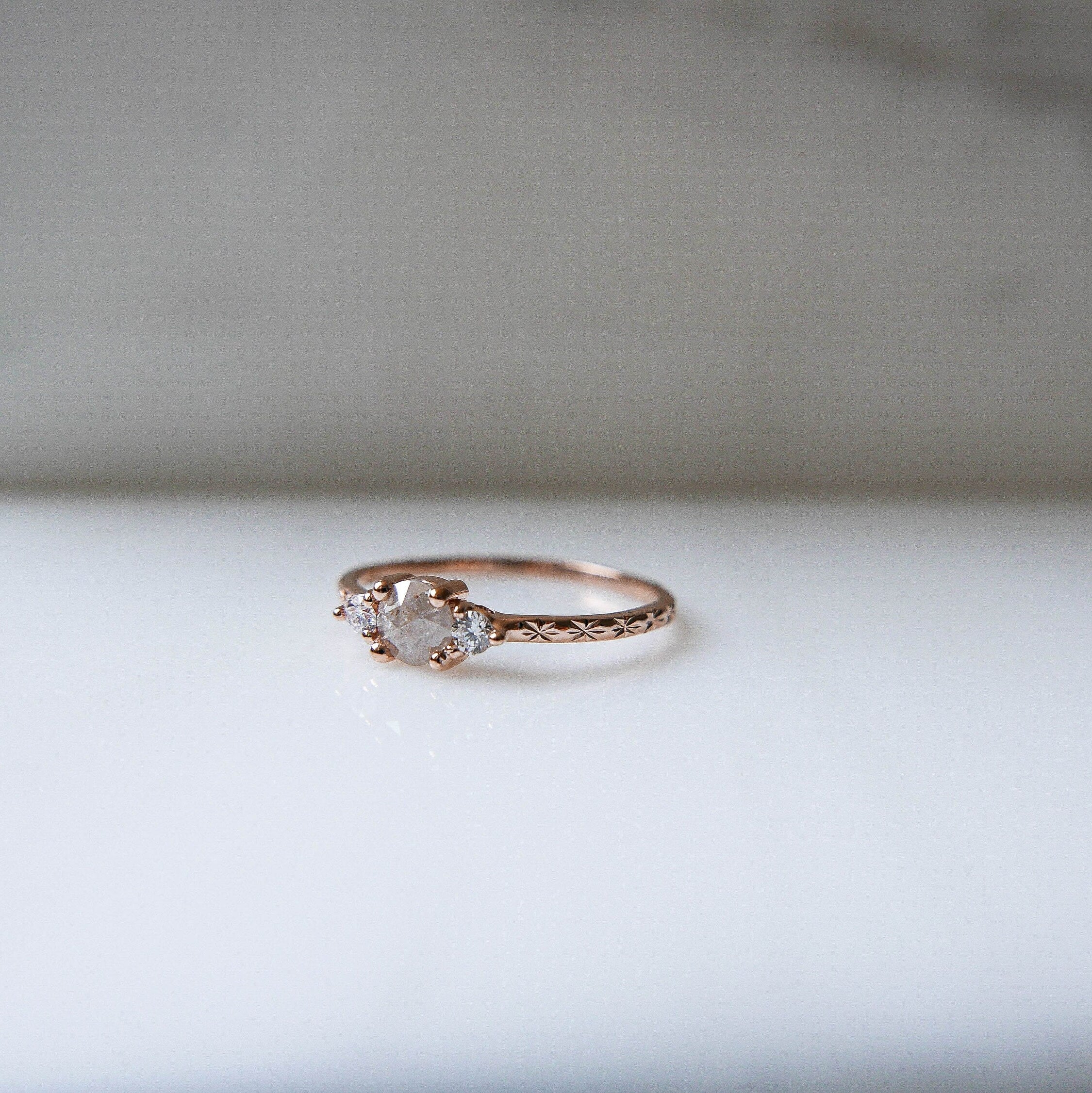 Penny Sand dune RoseCut Diamond Engraved Ring, OOAK, alternative wedding ring, unique non traditional engagement ring, raw diamond ring