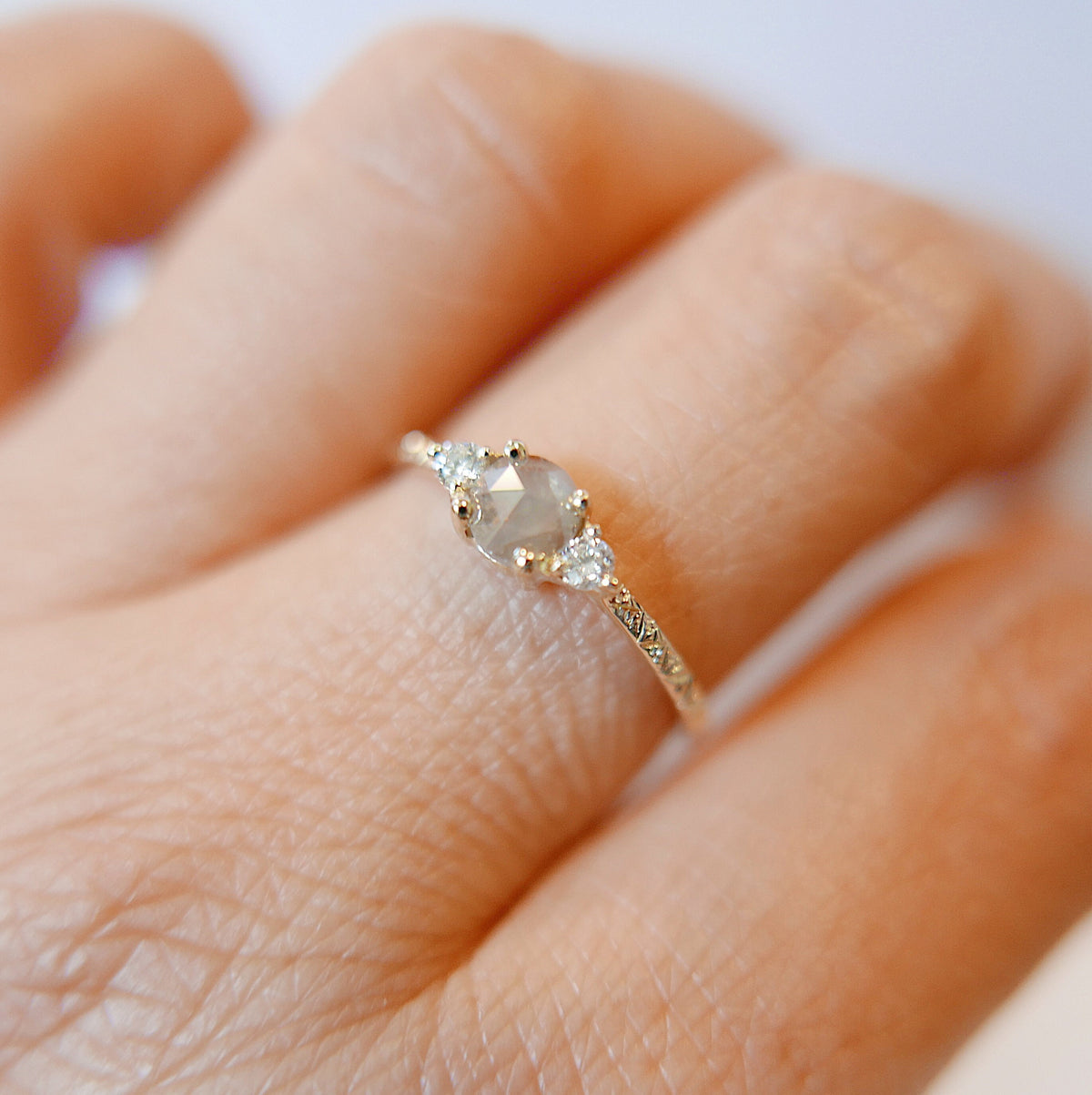 Penny uTAUPEia RoseCut Diamond Engraved Ring, OOAK, alternative wedding ring, unique non traditional engagement ring, raw diamond ring