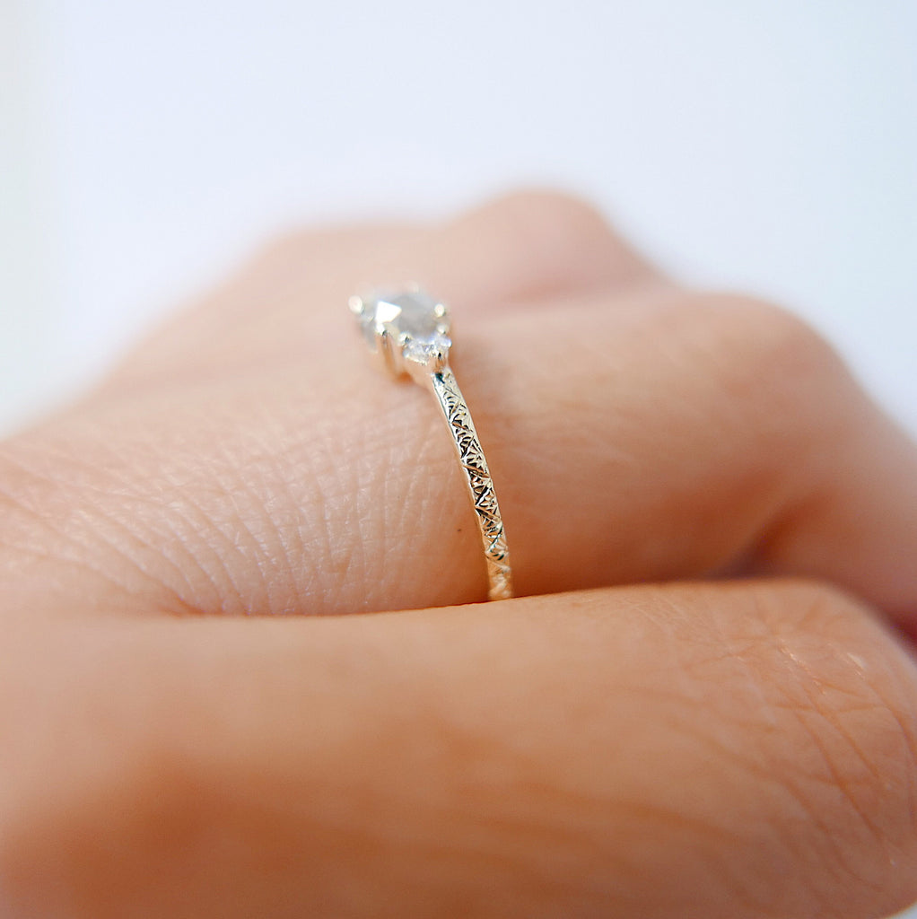 Penny uTAUPEia RoseCut Diamond Engraved Ring, OOAK, alternative wedding ring, unique non traditional engagement ring, raw diamond ring