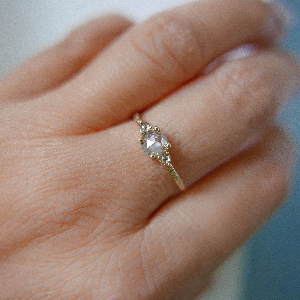 Penny Fresh Tracks RoseCut Diamond Engraved Ring, OOAK, alternative wedding ring, unique non traditional engagement ring, raw diamond ring