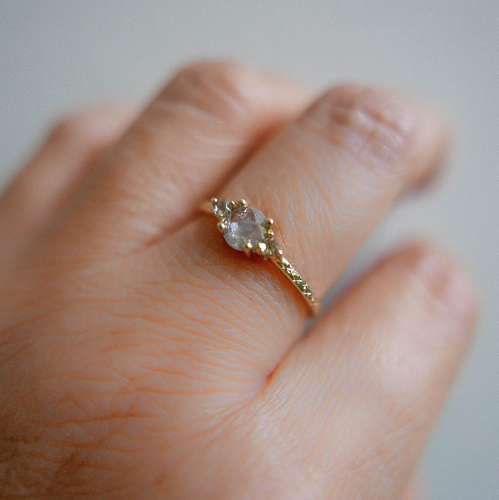 Penny Fresh Tracks RoseCut Diamond Engraved Ring, OOAK, alternative wedding ring, unique non traditional engagement ring, raw diamond ring