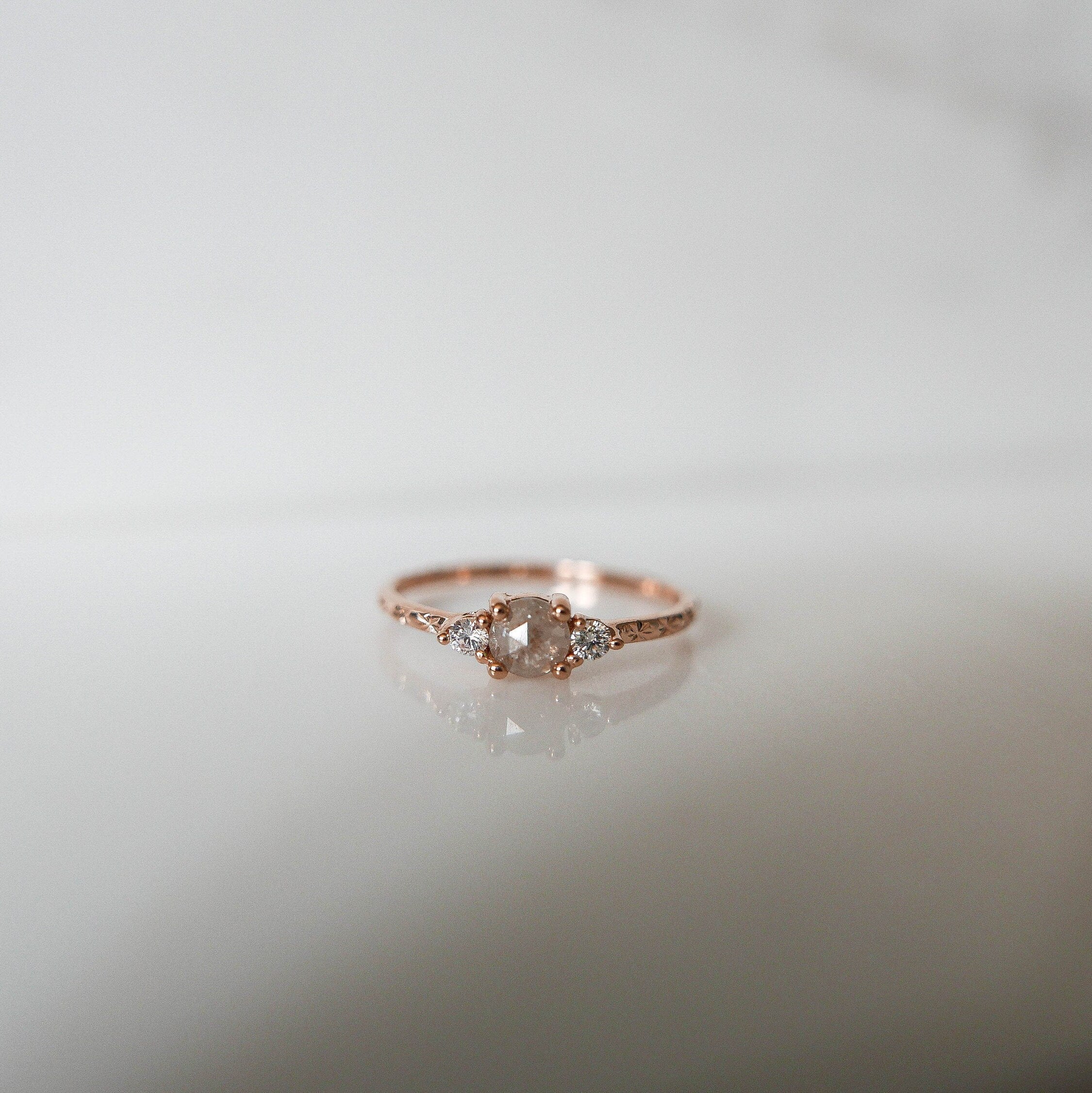 Penny Sand dune RoseCut Diamond Engraved Ring, OOAK, alternative wedding ring, unique non traditional engagement ring, raw diamond ring