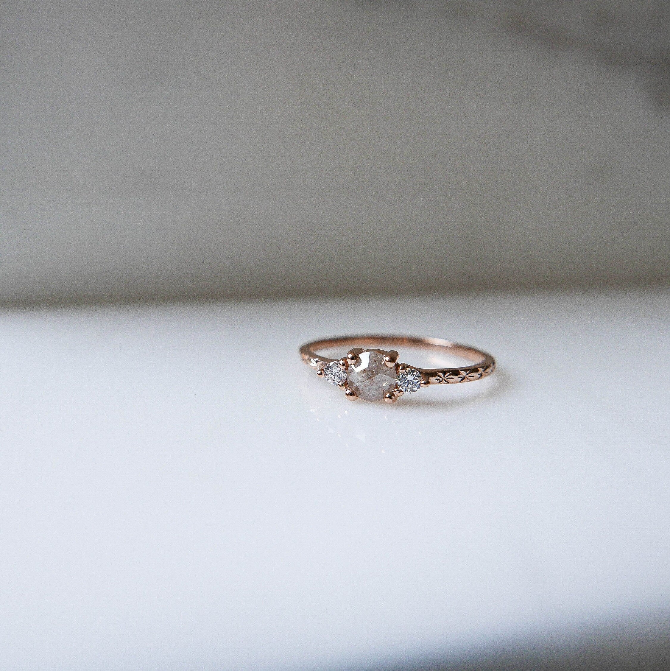Penny Sand dune RoseCut Diamond Engraved Ring, OOAK, alternative wedding ring, unique non traditional engagement ring, raw diamond ring