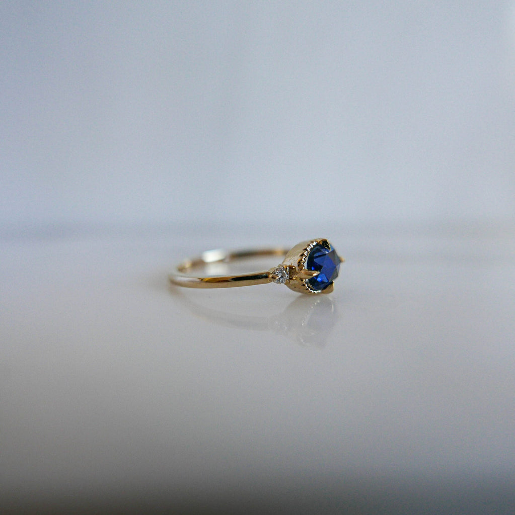 Dorothy Oval Rosecut Blue Sapphire, Blue Sapphire Ring, Blue Sapphire with Diamonds, Rosecut Ring, alternative engagement ring