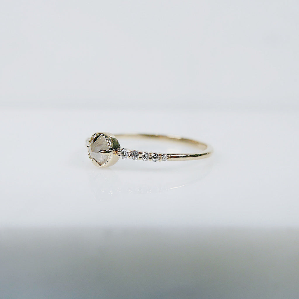Wren Opalescent Rose Cut Diamond Ring,14k gold Rosecut Diamond ring, One of a kind delicate rustic diamond ring, gold engagement ring