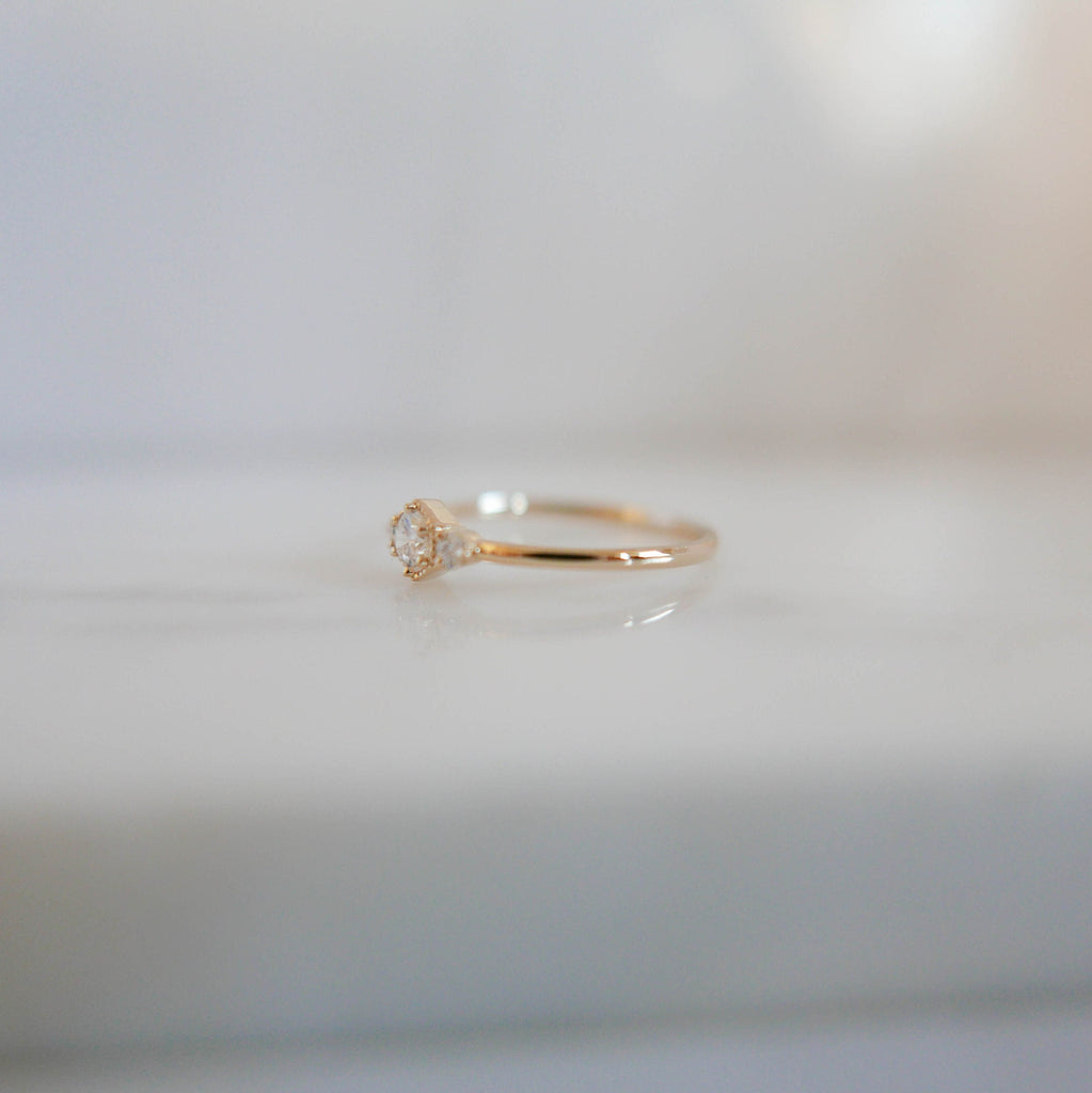 Harlow Diamond Ring, three stone Diamond ring, 14k Diamond engagement ring, Art deco inspired Diamond ring with diamond sides