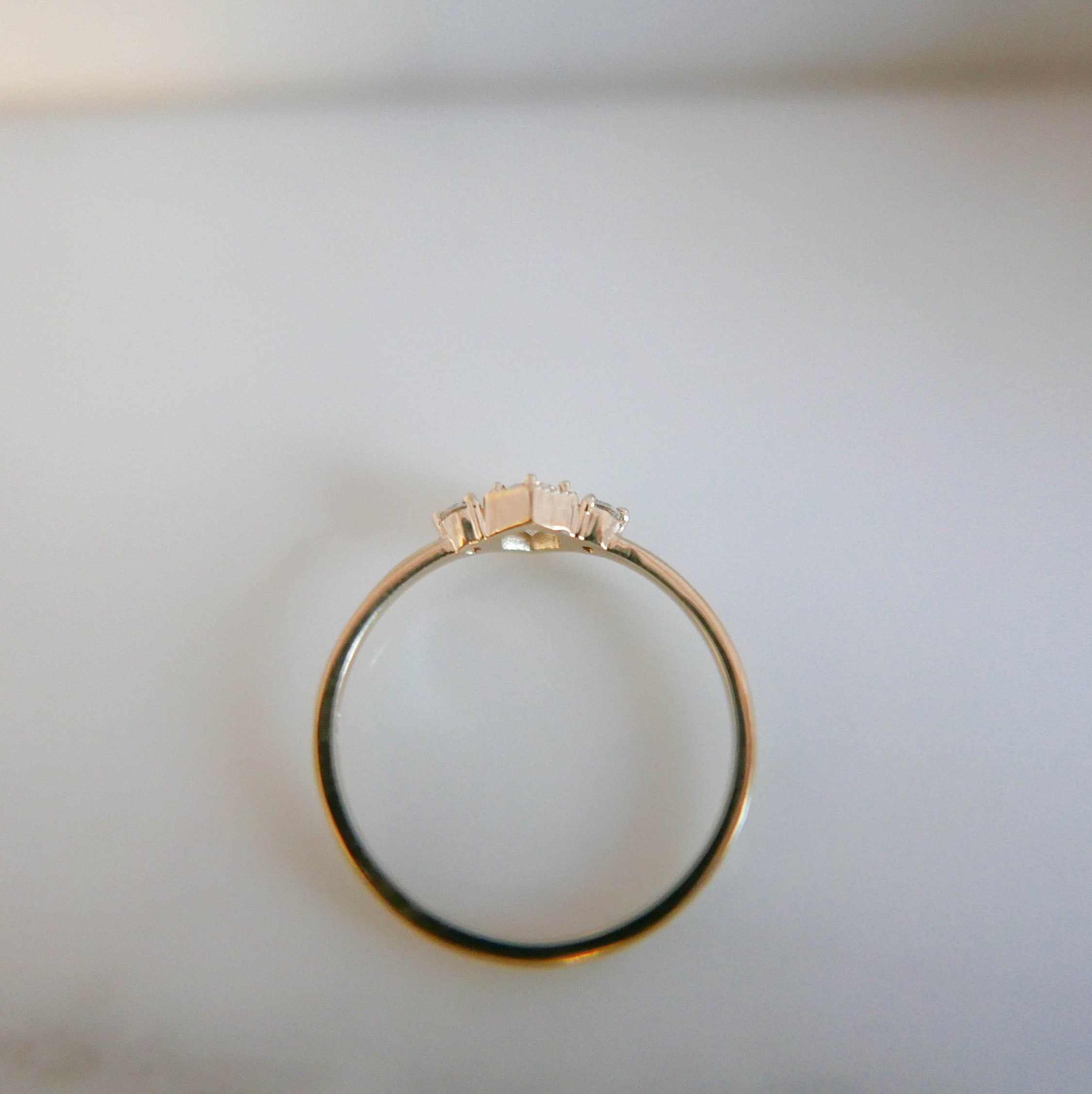 Harlow Diamond Ring, three stone Diamond ring, 14k Diamond engagement ring, Art deco inspired Diamond ring with diamond sides