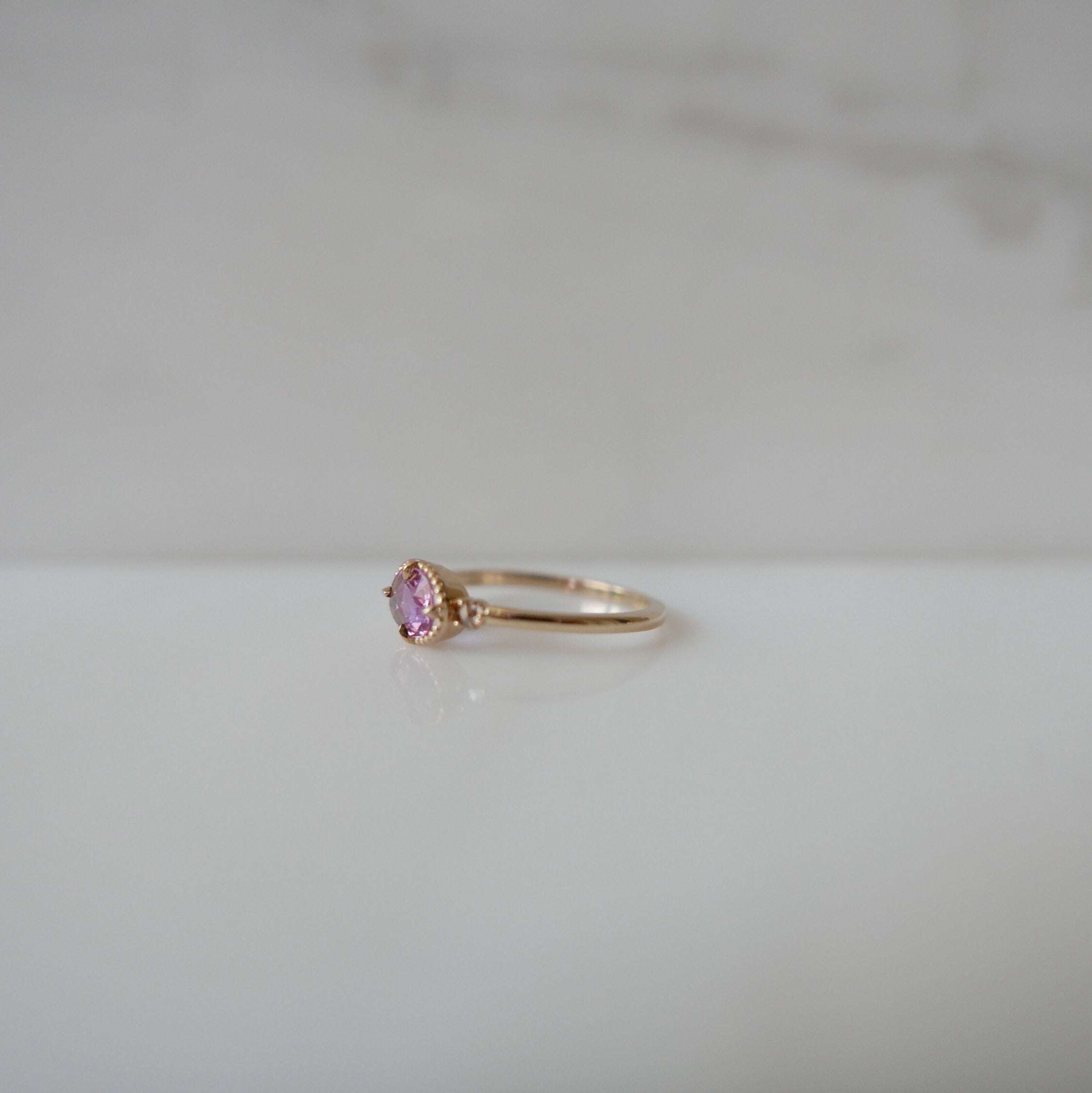 Dorothy One of A Kind Peony Pink Ring, Pink rosecut Sapphire Ring, Oval Sapphire and diamond Ring, Three stone Pink Ring
