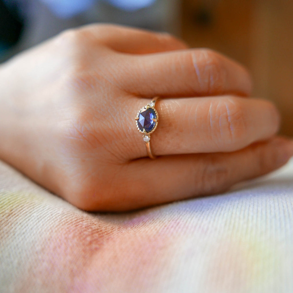 Dorothy Oval Rosecut Blue Sapphire, Blue Sapphire Ring, Blue Sapphire with Diamonds, Rosecut Ring, alternative engagement ring