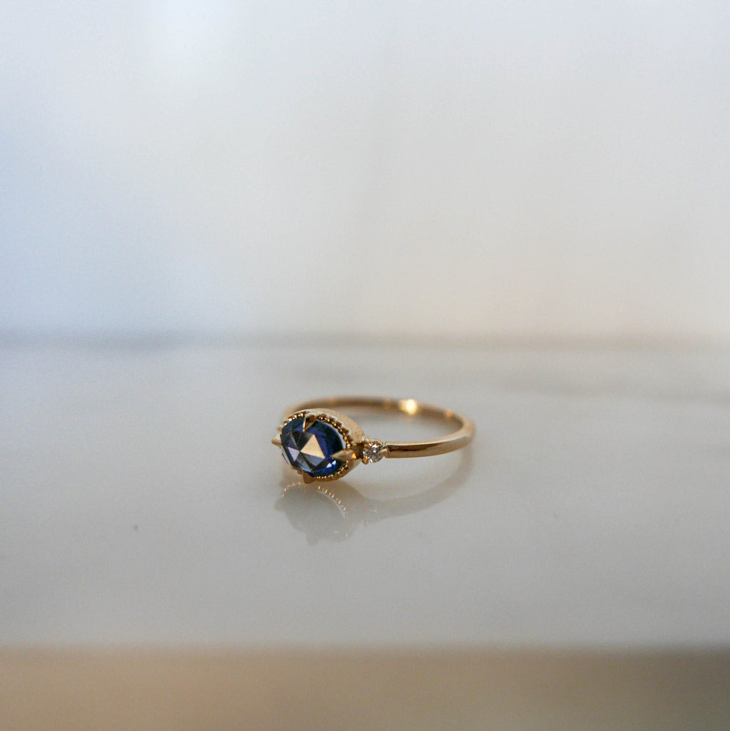 Dorothy Oval Rosecut Blue Sapphire, Blue Sapphire Ring, Blue Sapphire with Diamonds, Rosecut Ring, alternative engagement ring