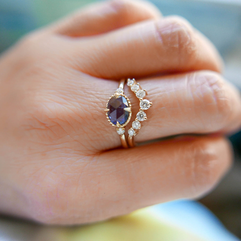 Dorothy Oval Rosecut Blue Sapphire, Blue Sapphire Ring, Blue Sapphire with Diamonds, Rosecut Ring, alternative engagement ring