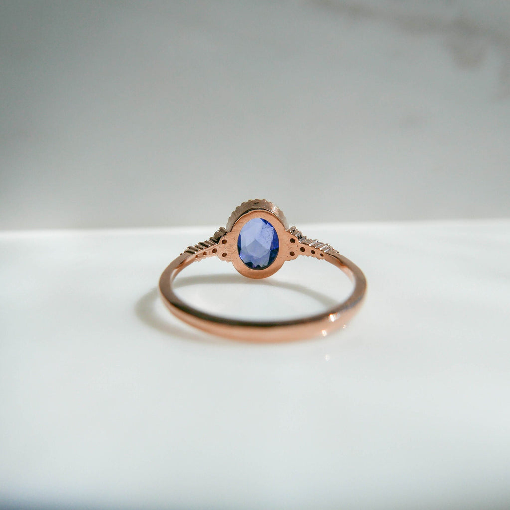 Stephanie Oval Rosecut Blue Sapphire, Blue Sapphire Ring, Blue Sapphire with Brilliant Diamonds, Rosecut Ring, Diamond Ring