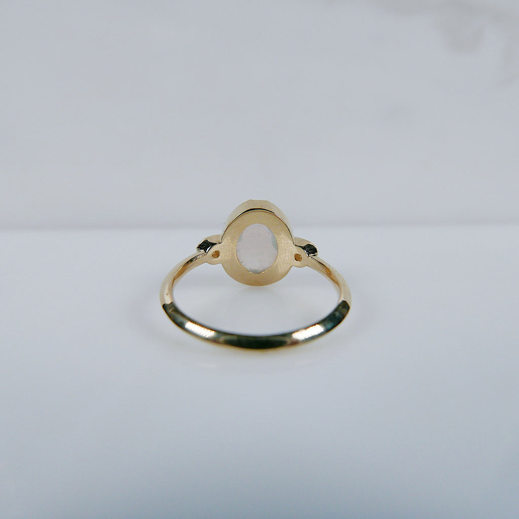 Through the Looking Glass Moonstone Ring,Rosecut Moonstone and Rosecut Diamond engagement Ring, 14k rainbow moonstone ring