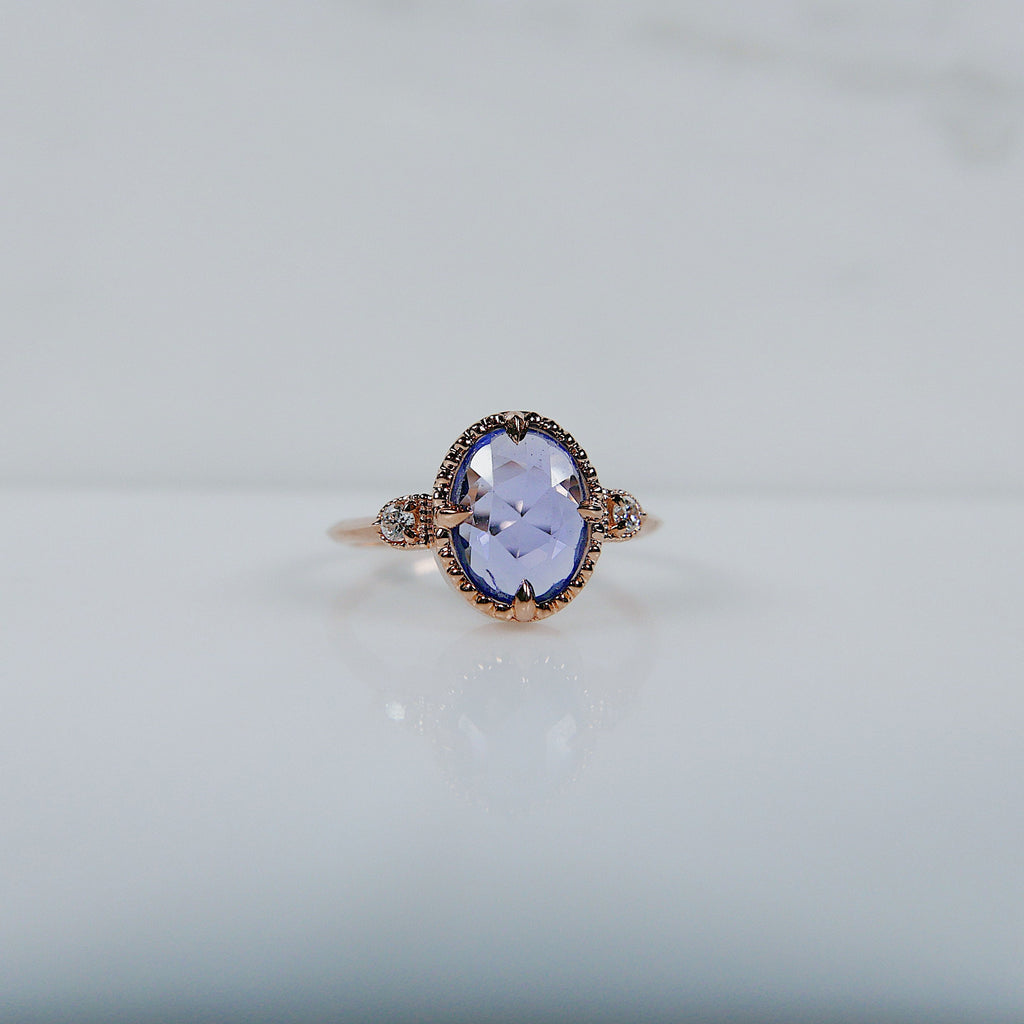 Through the Looking Glass Sapphire Ring,Rosecut Blue Sapphire engagement Ring, Sapphire and Diamond ring