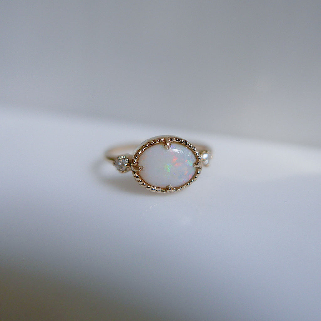 Dorothy Large Opal Funfetti, 3 stone Opal and diamond statement Ring, One of A Kind Opal Ring, Australian Opal Ring