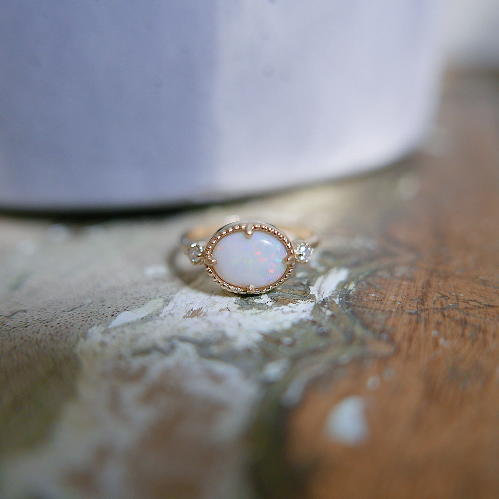 Dorothy Large Opal Funfetti, 3 stone Opal and diamond statement Ring, One of A Kind Opal Ring, Australian Opal Ring