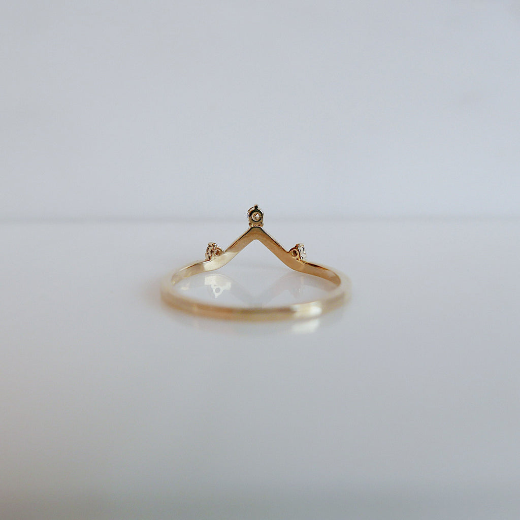 Coronet Diamond Arc Ring, 14k gold nesting ring, delicate diamond v shape ring, stacking ring, wedding band, crown ring, diamond band