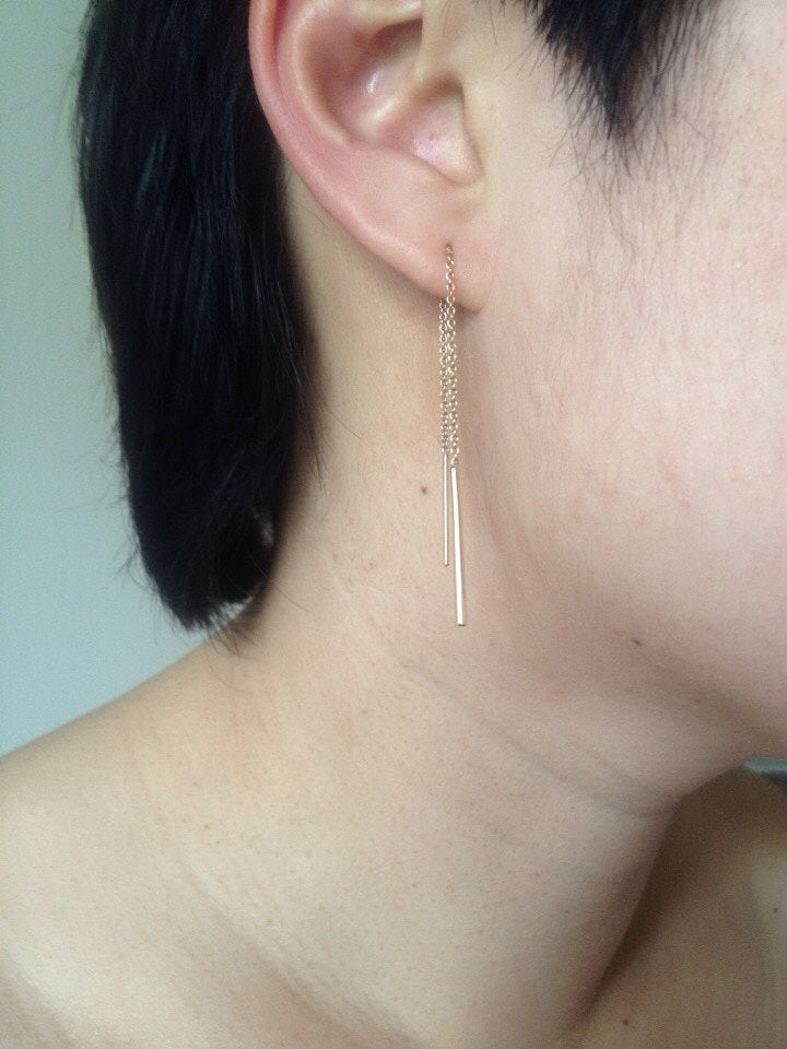Balance beam earrings, bar earrings, bar ear threads, bar chain earrings, stick earrings, stick ear threads, chain earrings, thread earrings