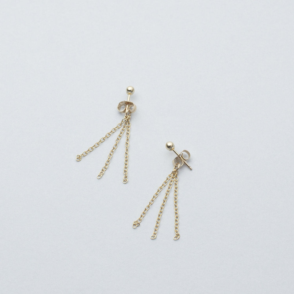 The Fringe Earring, 14kGold Ball Stud and Chain earrings, Fringe Tassel earrings, Chained earrings