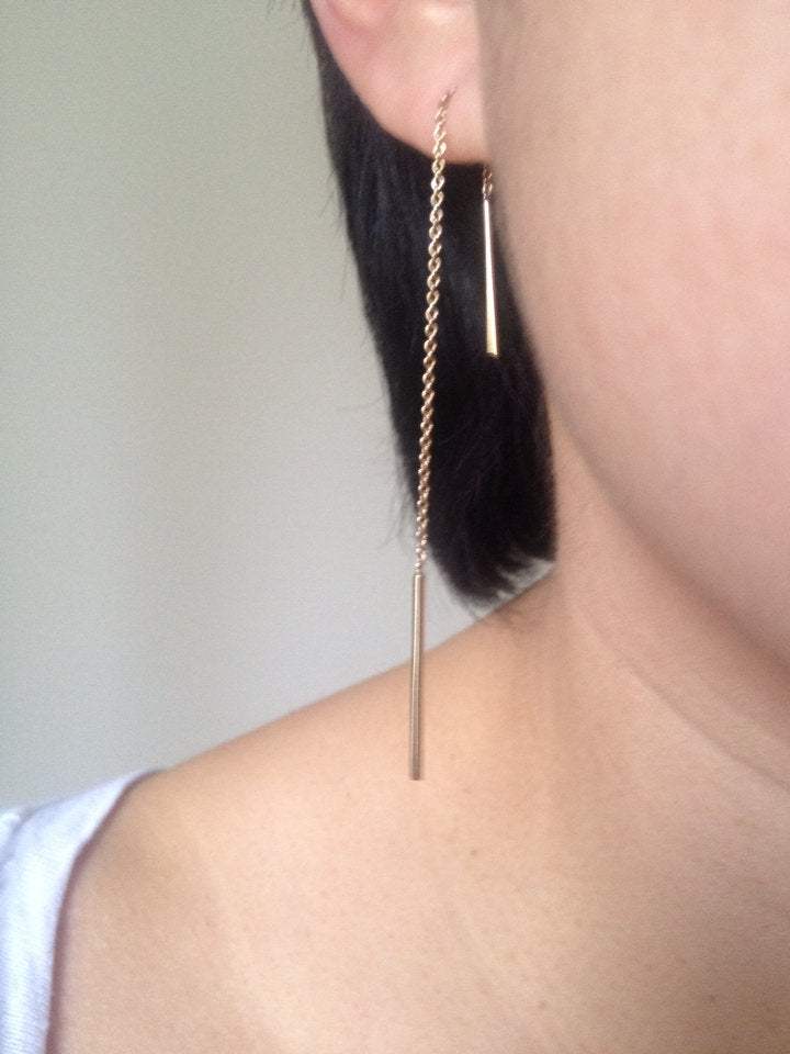 Balance beam earrings, bar earrings, bar ear threads, bar chain earrings, stick earrings, stick ear threads, chain earrings, thread earrings