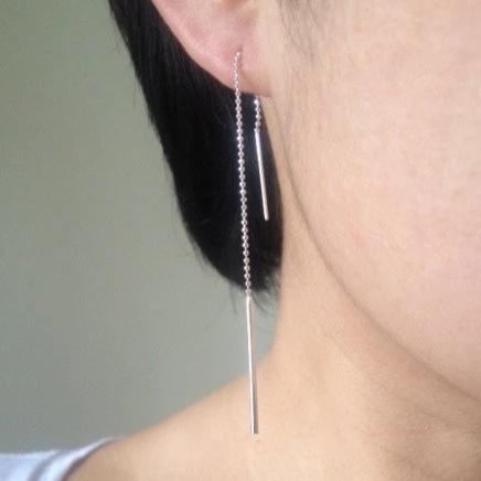 Balance Beam earrings, bar earrings, bar ear threads, bar chain earrings, stick earrings, stick ear threads, sterling silver bar stick