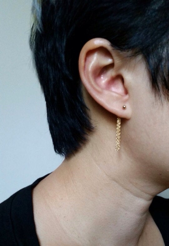 The Fringe Earring, 14kGold Ball Stud and Chain earrings, Fringe Tassel earrings, Chained earrings