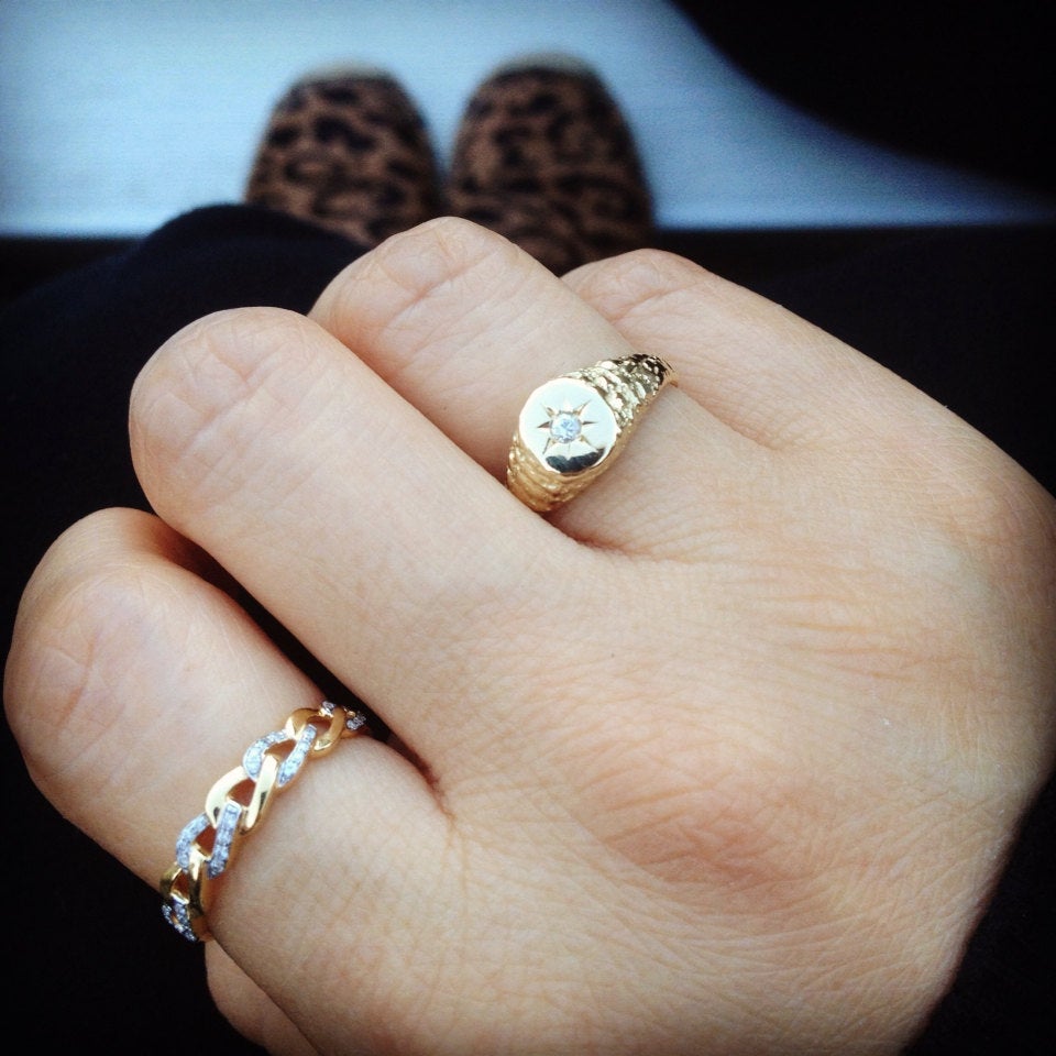 Bella Signet Ring, 14k diamond signet ring, signet ring, pinky ring, gold pinky ring, 14k gold signet ring, diamond pinky ring