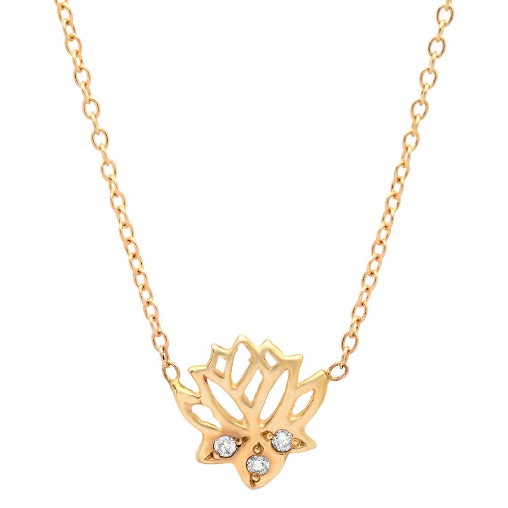 14k gold diamond lotus necklace, diamond lotus necklace, lotus necklace, gold lotus necklace, gold lotus, flower necklace, diamond flower