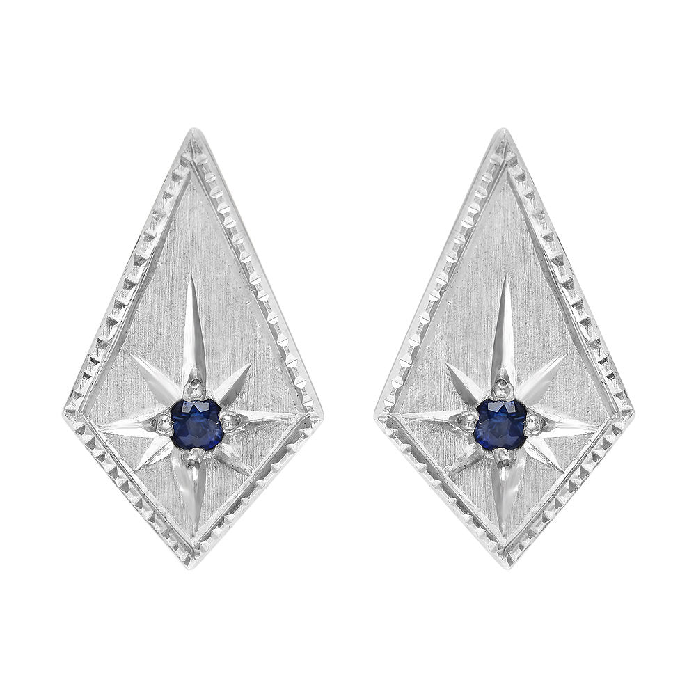 Modern diamond shape earring, Sterling silver Kite earring with sapphire, kite earring, geometric stud
