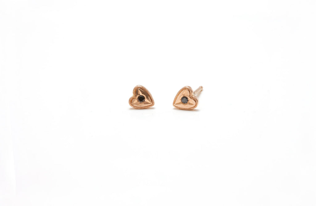 14k Heart studs, diamond studded heart earrings, small heart studs, gold heart earrings, dainty heart earrings