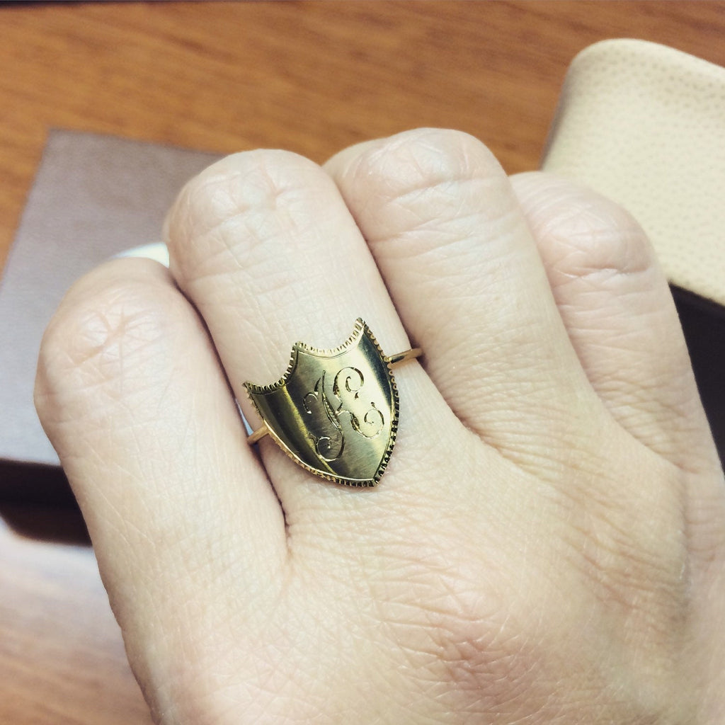 Shield Ring, 14k Monogramed ring, Shield ring, Customizable ring, personalized ring, 14k gold monogram ring, monogrammable ring