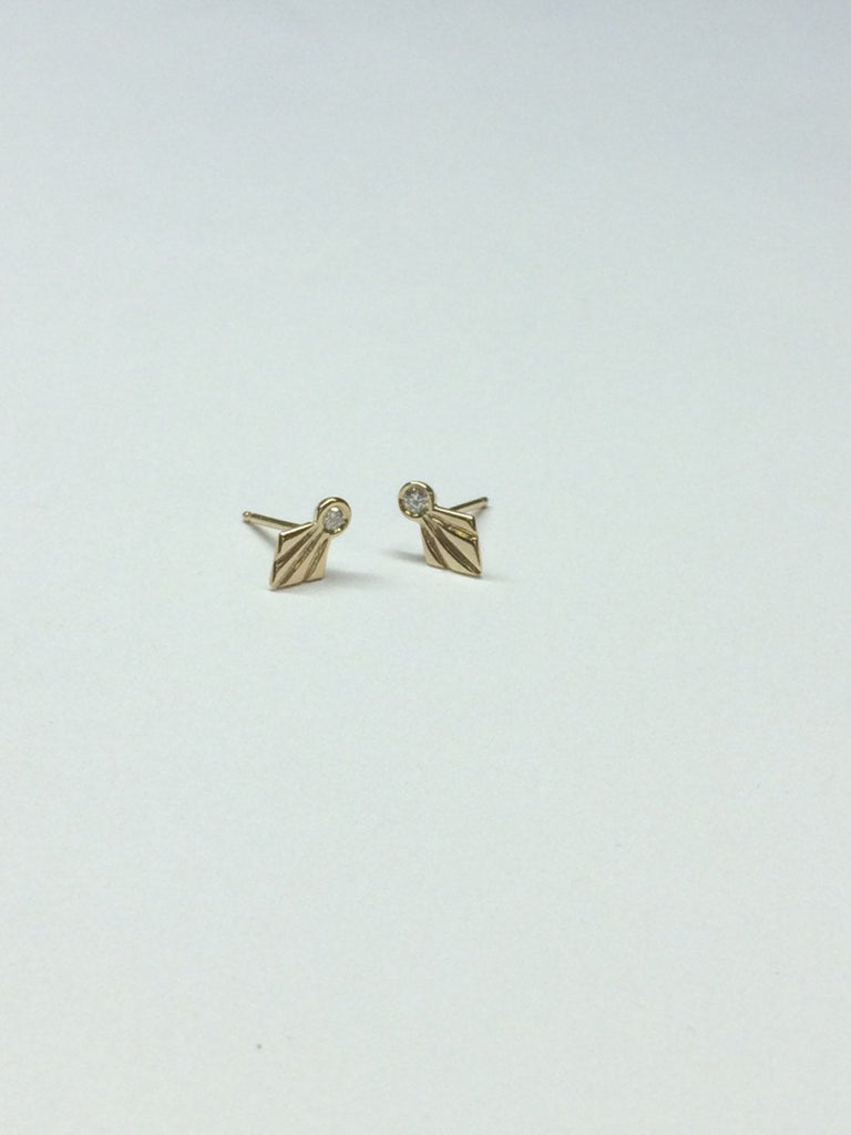 Fan Diamond Studs, Art deco studs, Geometric Stud Earrings, Diamond stud, champagne diamond fan studs, diamond fan studs