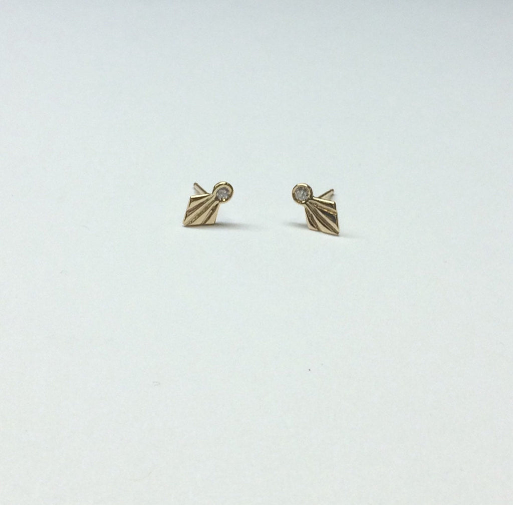 Fan Diamond Studs, Art deco studs, Geometric Stud Earrings, Diamond stud, champagne diamond fan studs, diamond fan studs