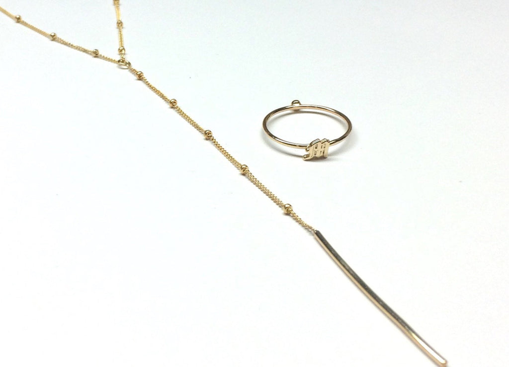 14k Old English Initial and mini solitaire Ring, Letter ring, Initial ring, Old English letter, Two sided stacking ring