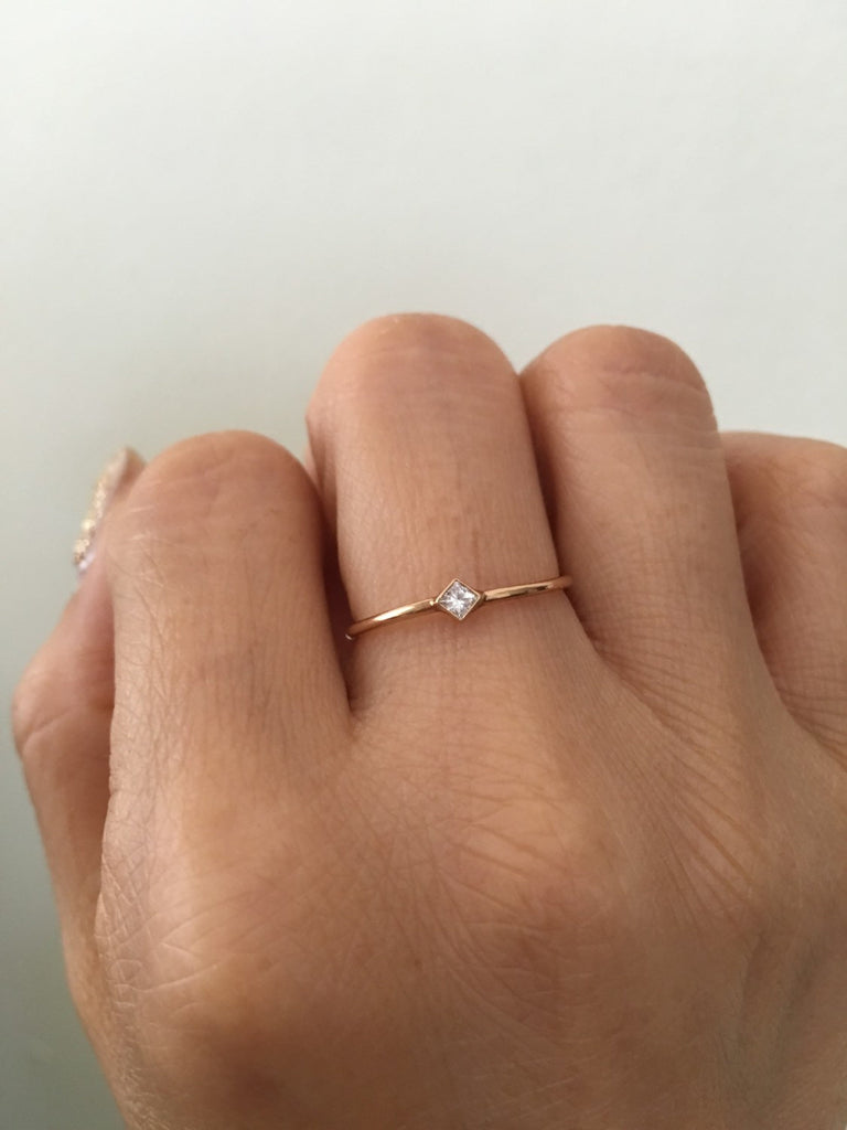Square Solitaire (Small), diamond bezel ring, diamond stacking ring, princess diamond ring, square diamond ring, gold square diamond band
