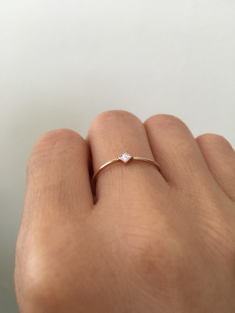 Square Solitaire (Small), diamond bezel ring, diamond stacking ring, princess diamond ring, square diamond ring, gold square diamond band